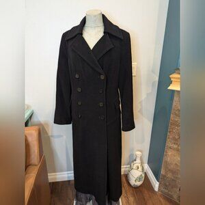 Wool & cashmere double breasted long black maxi coat by Planet London US16 Eu 44